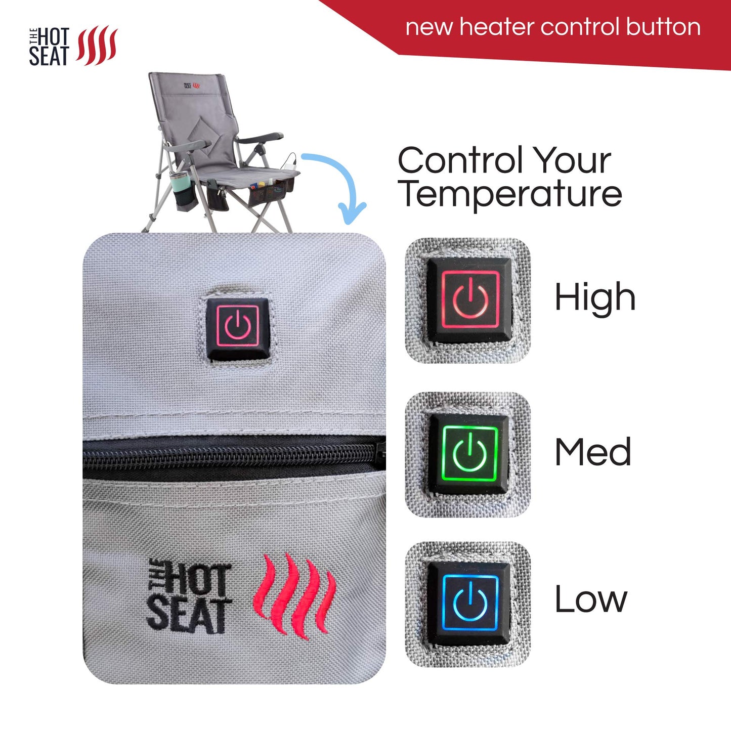 POP Design The Hot Seat, USB Heated Portable Folding Camping Chair, Perfect for Outdoor, Lawn, Patio, Sports, Beach, or Picnics. (Battery Pack NOT Included)