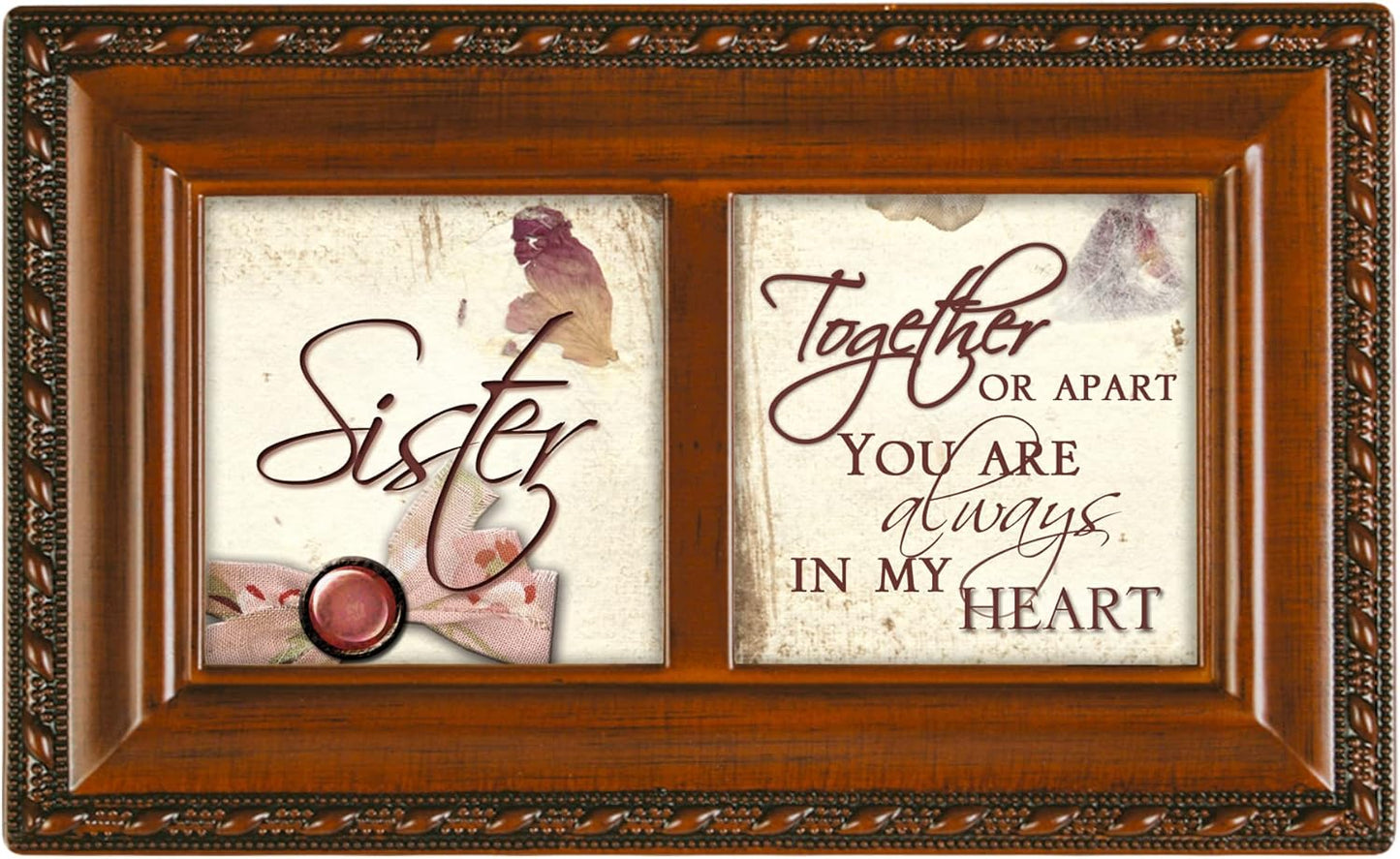 Petite Music Box, Cottage Garden Sister Ribbon, Plays That's What Friends are for, Woodgrain Rope Trim