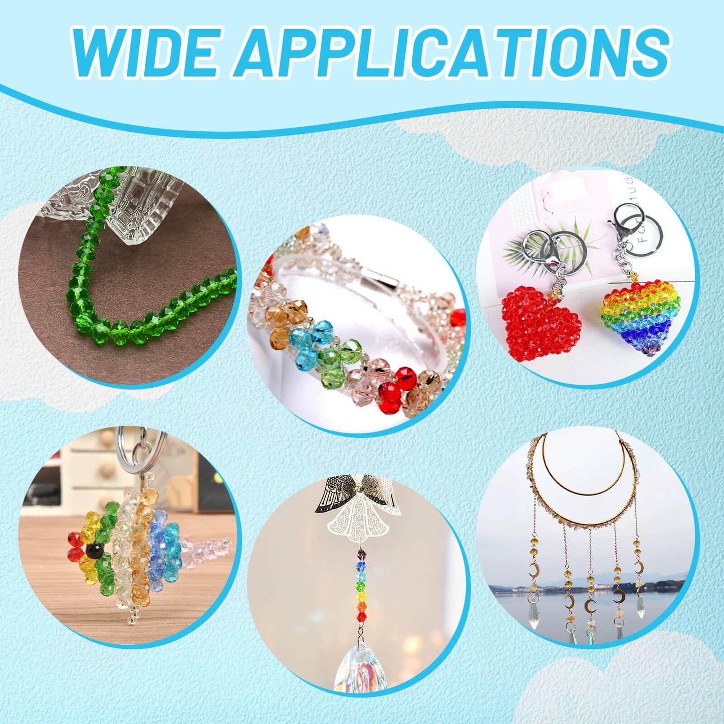 cridoz 2000 Pcs Briolette Crystal Glass Beads for Jewelry Making, Rondelle Crystal Beads for Crafts and Suncatchers, 10 Coloers, 3 Sizes(4mm, 6mm, 8 mm)