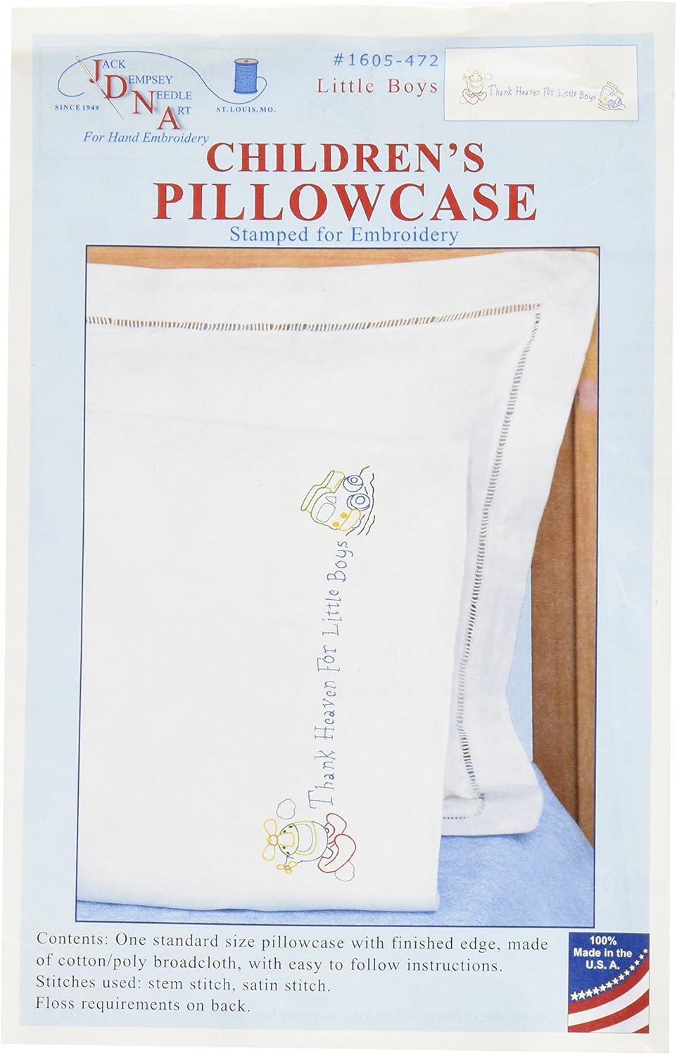 Jack Dempsey Children's Stamped Pillowcase, White Perle Edge, 1-Pack for Little Boys