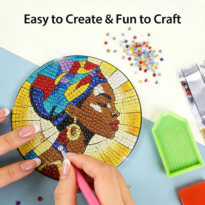 8 PCS Black Girl Diamond Art Coasters Kits for Adults - 4 Inch DIY Diamond Painting Coasters, Artistic African American Women 5D Mandala Crafts for Fun DIY Experience, Beginners, Gift