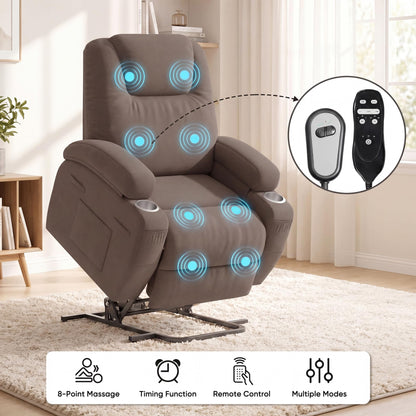 Flamaker Power Lift Chair Massage Recliner Chairs for Elderly - Ergonomic Design with Cup Holders & Side Pockets, Remote Control (Dark Brown)