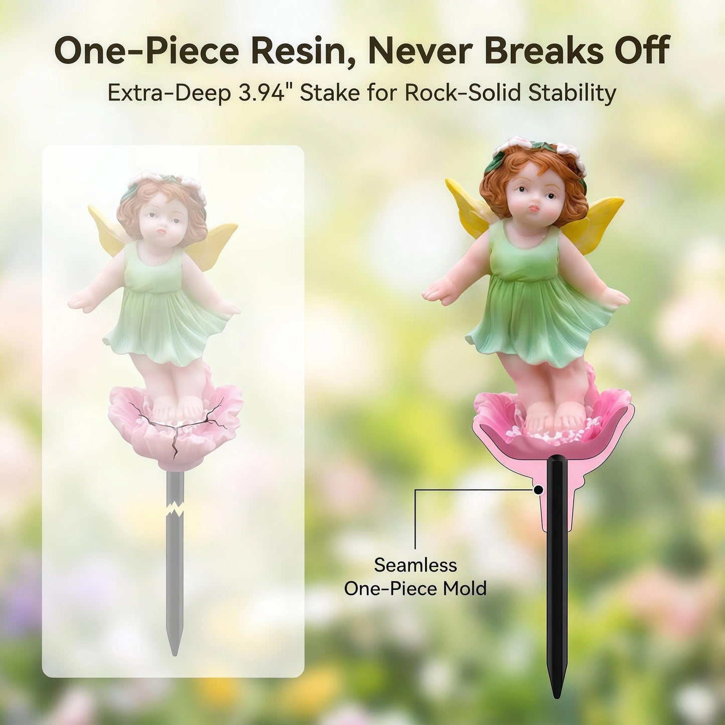 Uswin 4 Pcs Fairy Garden Stakes Accessories Outdoor - Miniature Fairy Figurines with Stakes - Resin Garden Fairy Decor for Potted Plants, Flower Beds & Lawn