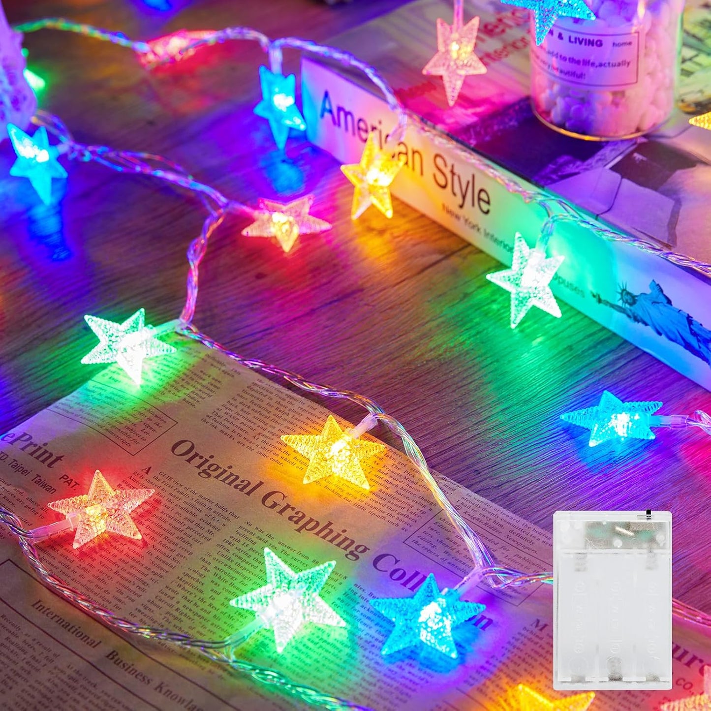 17 50 Minetom Star String Lights Battery Operated - ft LED Star Fairy String Lights with Timer, Waterproof for Indoor