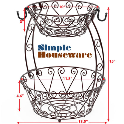 Simple Houseware 2-Tier Countertop Fruit Basket Bowl Storage, Bronze