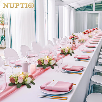 NUPTIO Small Flower Rings for Centerpieces: 9.05 Inch Dusty Rose & White Candle Rose Wreath for Wedding Party Christmas Decorations - Spring Summer Front Door Porch Decor 6 Pcs