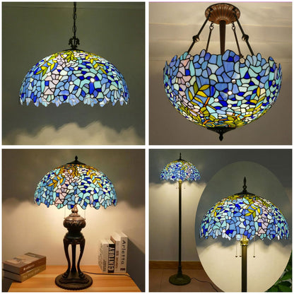 20 Inch Lamp Shade Replacement, Only Tiffany Style Stained Glass Lamp Chimney, Floral Design, Red Green Pink Blue Yellow Fit for Table Lamp, Pendant Light, Floor Lamp,Wisteria