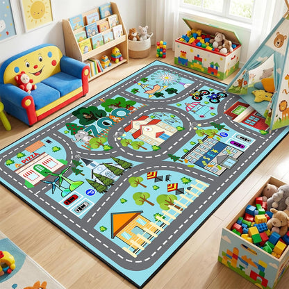 2.5x4 Car Rug Play Mat - Road Rug for Kids Boys Room, Fun Race Track Traffic Road Carpet for Boys Playmat Educational