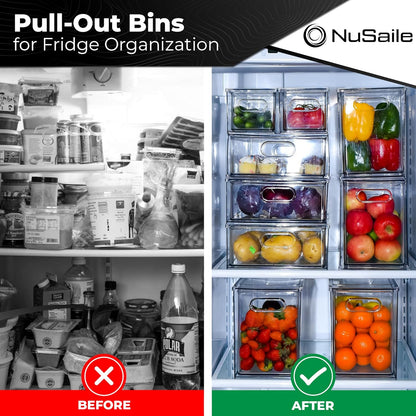Stackable Refrigerator Organizer Bins - Pull Out Drawers with Handles for Vegetable and Fruit Storage, 3 Liter Plastic