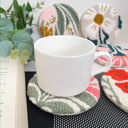 Punch Needle Coasters kit, 6-piece Flower Pattern Set - Cup Holder DIY Punching Needle Embroidery Kit (floral01)