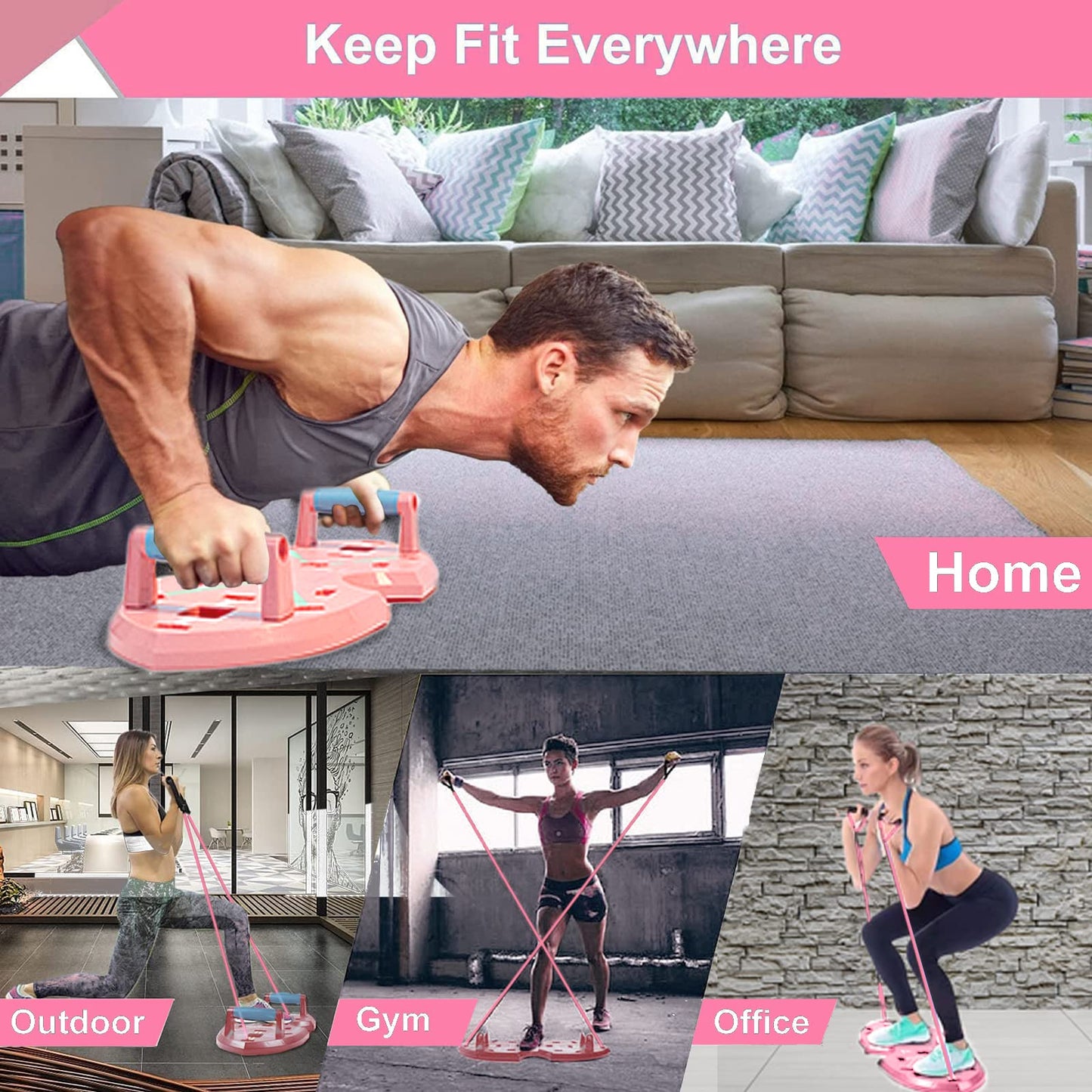 LALAHIGH Portable Home Gym System for Men and Women:Push Up Board, Pilates Bar & 20 Fitness Accessories with Resistance Bands and Ab Roller Wheel-Professional Strength Training Exercise