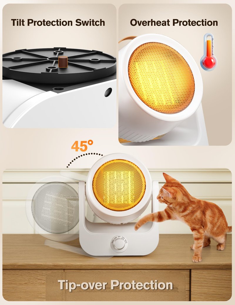 Electric Space Heaters For Indoor Use, 100°unlimited Oscillating, 2S Instant Heating, 1500WPTC Ceramic Electric Patio Heaters For HomeOffice, Tip-Over & Overheat Protection, 2 Heating Modes, SnowWhite