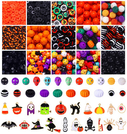 2200PCS+ Halloween Beads Charms for Jewelry Making Polymer Clay Beads Pumpkin Skull Evil Eye Beads Enamel Ghost Spider Charms for DIY Bracelet Necklace Earrings