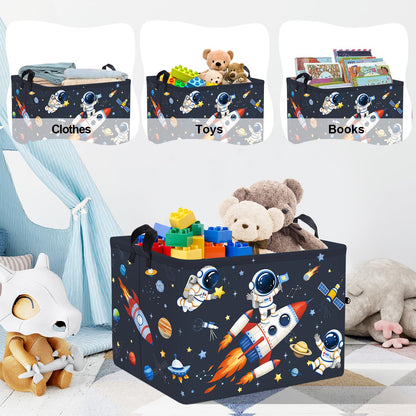 Clastyle Cosmic Space Planet Laundry Basket Star Kids Clothes Book Storage Basket Gift Toy Box for Bedroom Decor,Astronaut,40x30x30 cm
