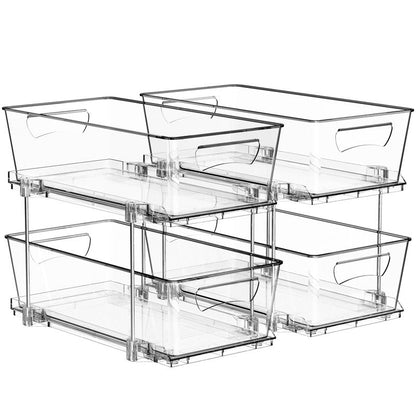 Simple Houseware 2 Tier Basket Drawer Cabinet Pull-Out Organizer, 2 Pack, Clear