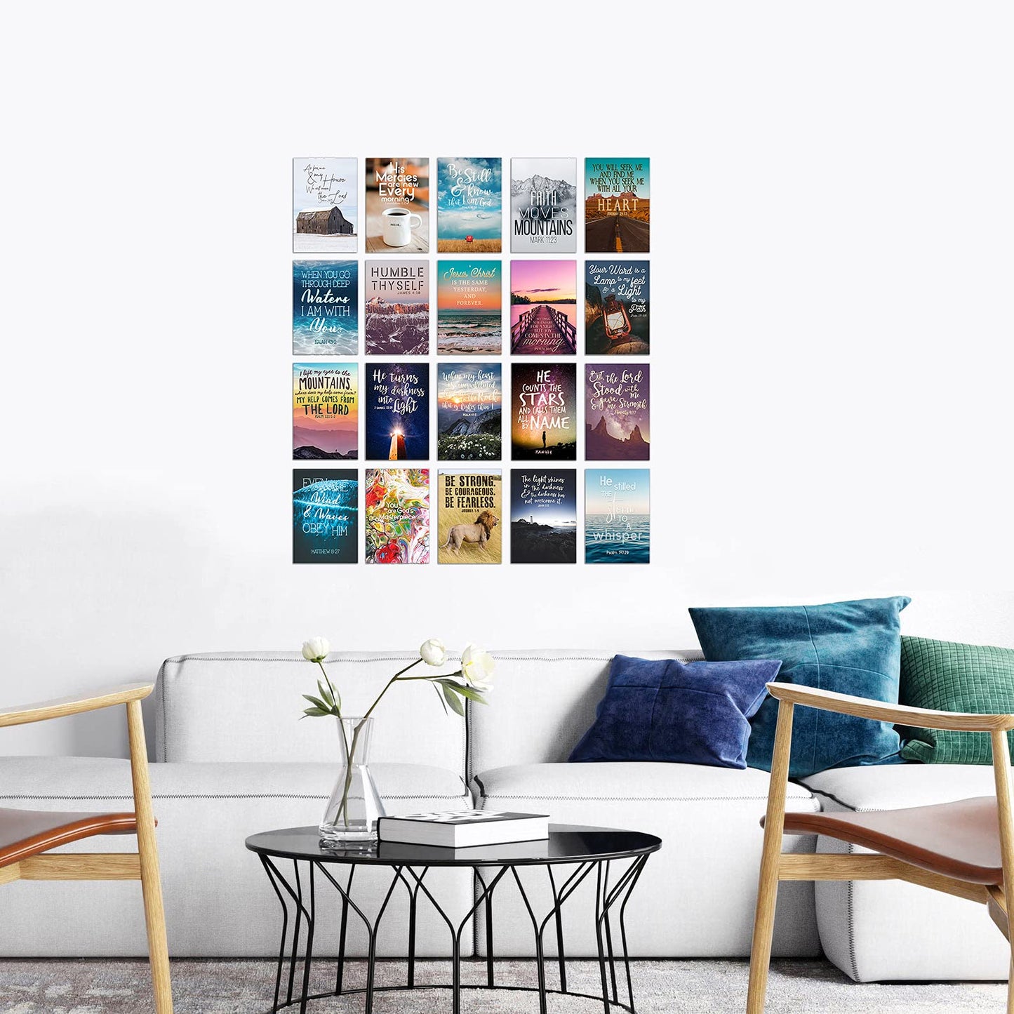 20 Bible Verse Aesthetic Photography Prints - Christian Wall Collage Kit for Teen Rooms or Dorms -Inspirational Faith Decor Gift -5x7 Professional Photos