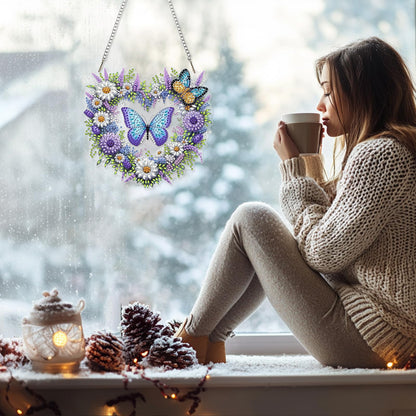GHHKUD Butterfly Diamond Art Hanging Kits for Adults, DIY Double Sided Diamond Painting Hanging Heart, Special Shaped Acrylic Ornaments Pendants for Window Home Garden Wall