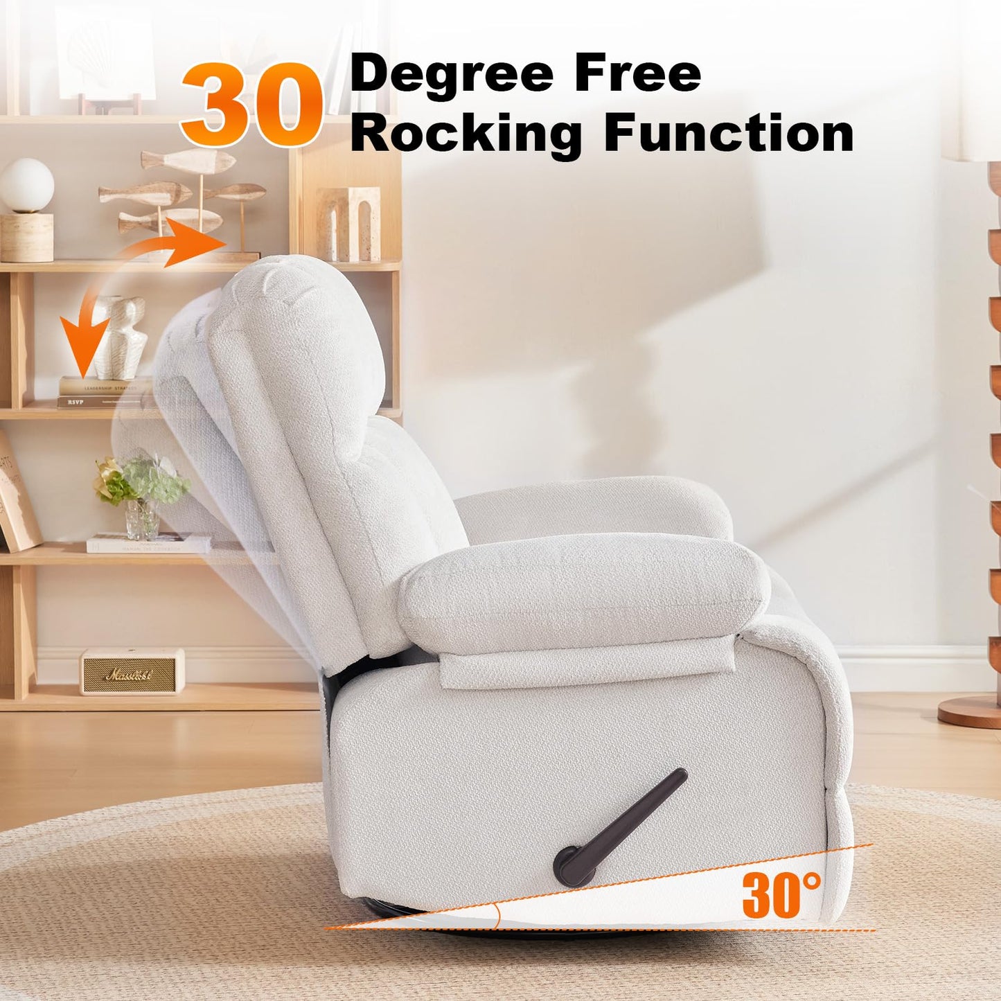 Eiayeebil 360° Swivel Glider Recliner, Oversized Recliner Rocker Chair, Extra Wide Manual Recliner, Overstuffed Soft Rocking Sofa Chair for Living Room& Bedroom (Beige)