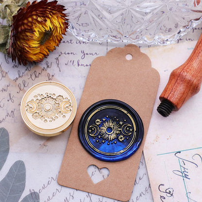 SWANGSA Sun and Moon Wax Seal Stamp Kit with 200pcs Sealing Wax Beads, Great for Embellishment of Invitations, Christmas, Wine Packages, Gift Idea