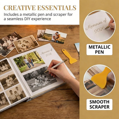 Photo Album Self Adhesive Pages for 4x6 5x7 8x10 Pictures Magnetic Scrapbook Photo Albums with Sticky Pages Books with A Metallic Pen for Baby Wedding Family 11x10.6 Yellow 40 Pages
