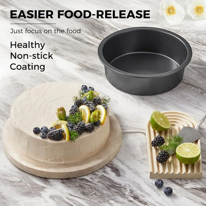 HONGBAKE Round Cake Pan Set - Nonstick 8-Inch Deeper Cake Pans with Wider Grips | 2-Piece Grey Set