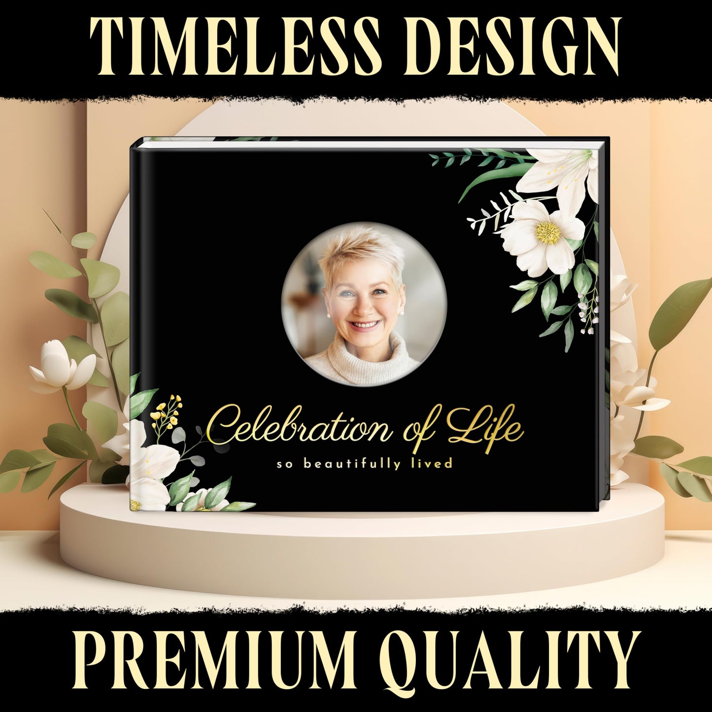 GUATE STORE Funeral Guest Book – Black Cover, 3-Piece Set with Guest Book, Table Sign, and Pen – Memory Book for Celebration of Life, Memorial Signing, Elegant Funeral Supplies, and Durable Design