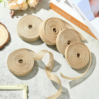Stiesy Burlap Fabric Ribbon, 5 Rolls Natural Jute Twine for Craft Making Gift Wrapping, 5 Styles Rustic Wedding Decorations, 3/8 to 1-1/4 Inch Tan Ribbon Rolls