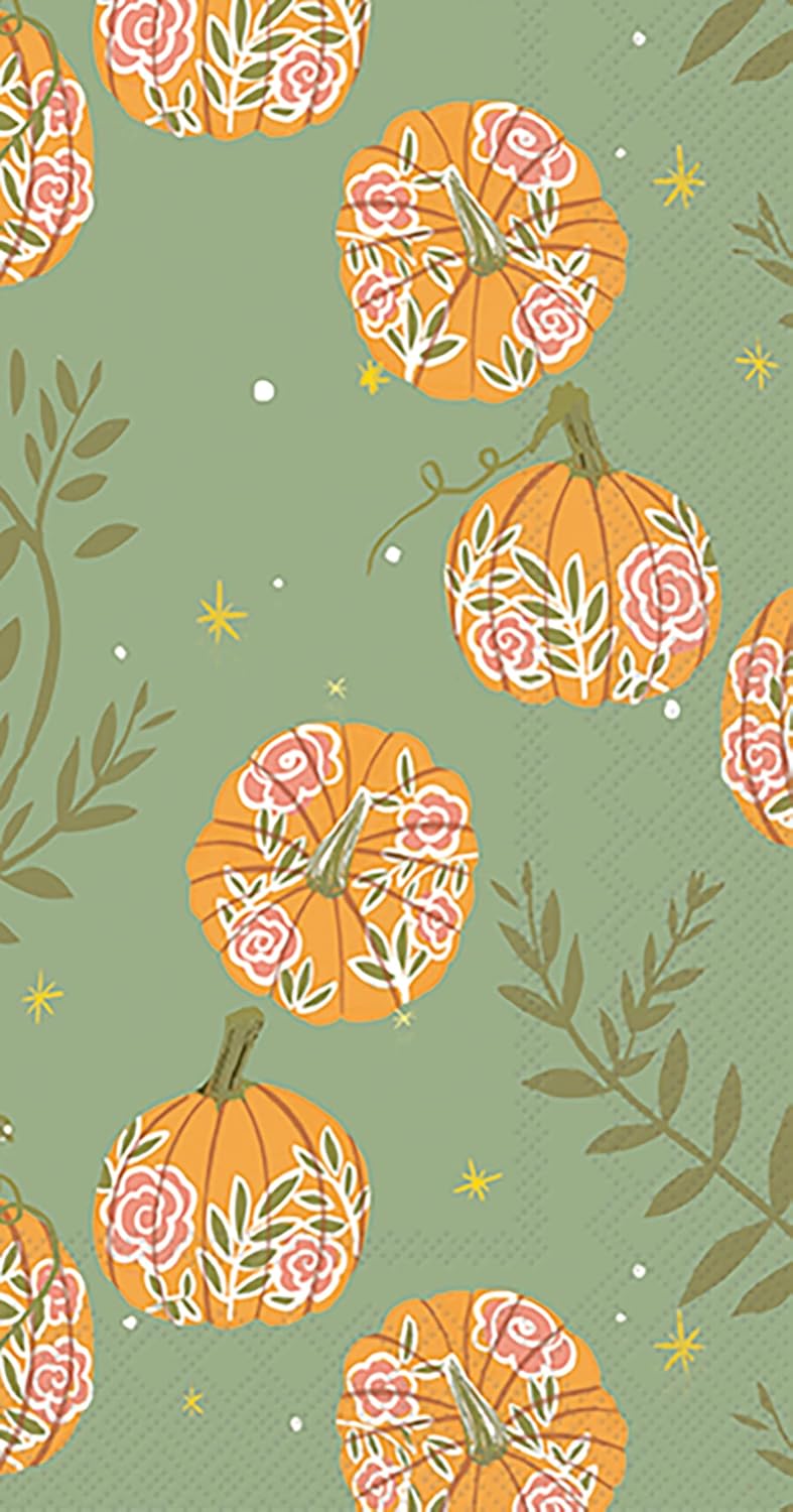 3-Ply 8.25" 4.5", 16-Count IHR Ideal Home Range Dinner Napkins Disposable Paper Hand Towels, x Pumpkins with Roses