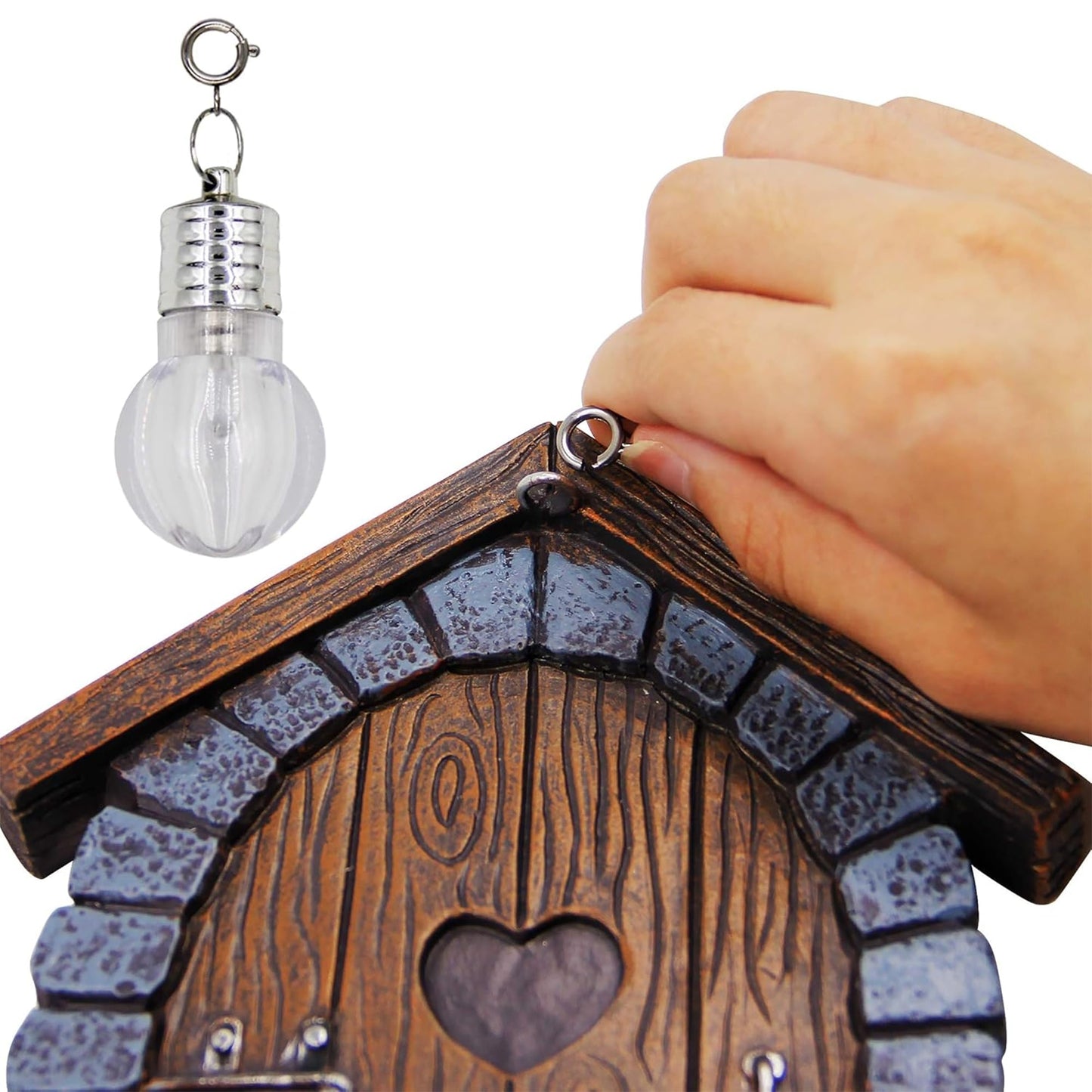 Juegoal Fairy Gnome Home Miniature Window and Door with Litter lamp for Trees Decoration, Glow in Dark Fairies Sleeping Door and Windows, Yard Art Garden Sculpture, Lawn Ornament Decor