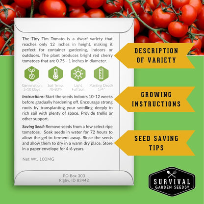 5 Pack Cherry Tomato Seeds for Planting Variety with Tiny Tim, Black Cherry, Yellow Pear, Large Red & Orange | Heirloom