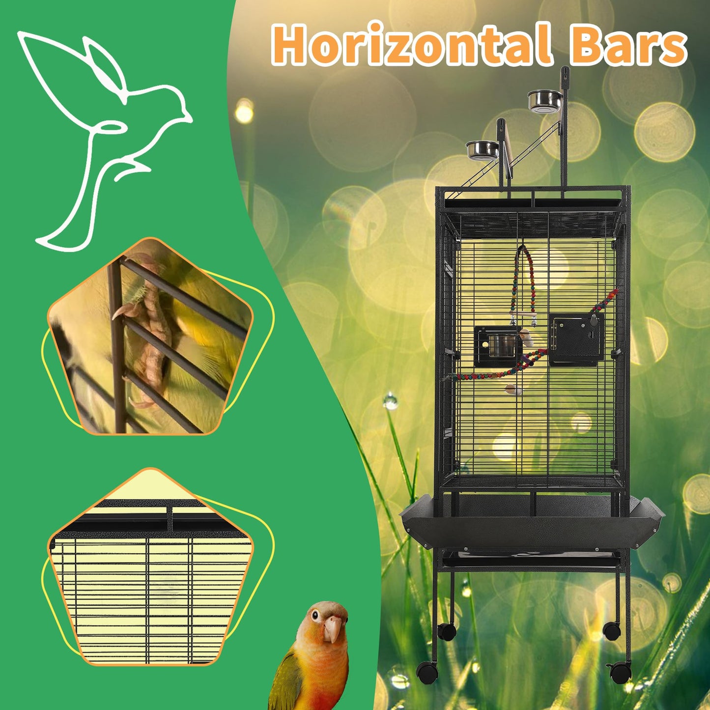 Sinopet 68.5" Extra Large Bird Cages for Parrots,Large Parrot Cages for Large Birds with playtop,Flight Bird Cages for Parakeets with Wheels,Metal cage for Birds,African Grey,Lovebird,Cockatoo,Conure