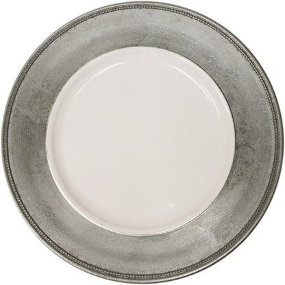 Charge It by Jay Leaf Charger Plate 13” - Decorative Melamine Service Plate, Silver