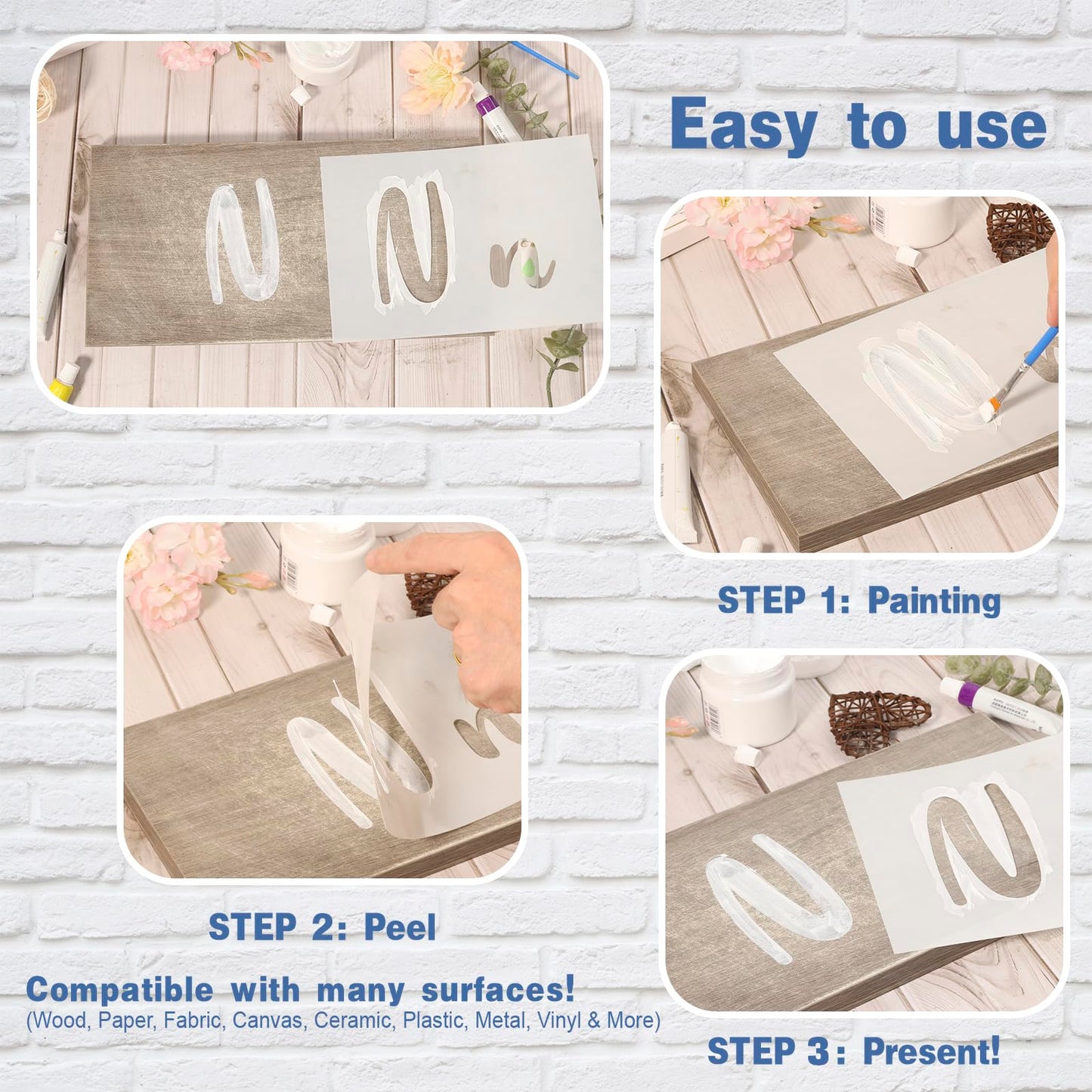 Patemby 50PCS Calligraphy Stencil Template Kit - 4 Inch and 2 Inch Letter Stencils and Numbers, Plastic Alphabet Stencils for Crafts Reusable for Arts Crafts Painting Wood