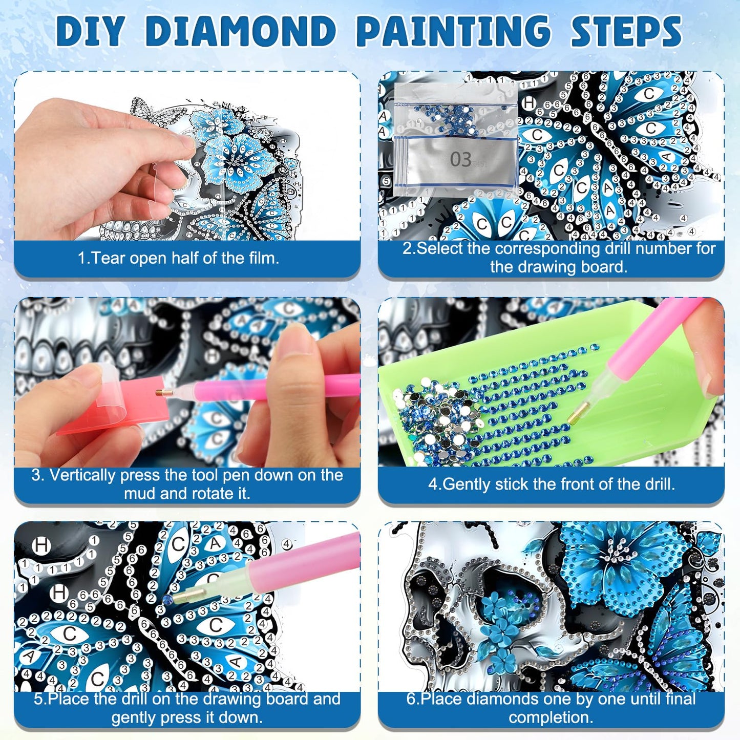 DOMROM Skull Diamond Art Hanging Kits for Adults Beginners, Special Shaped Crystal Diamond Painting Skull Pendant, DIY Diamond Art Suncatchers for Home Garden Wall Decor Gift