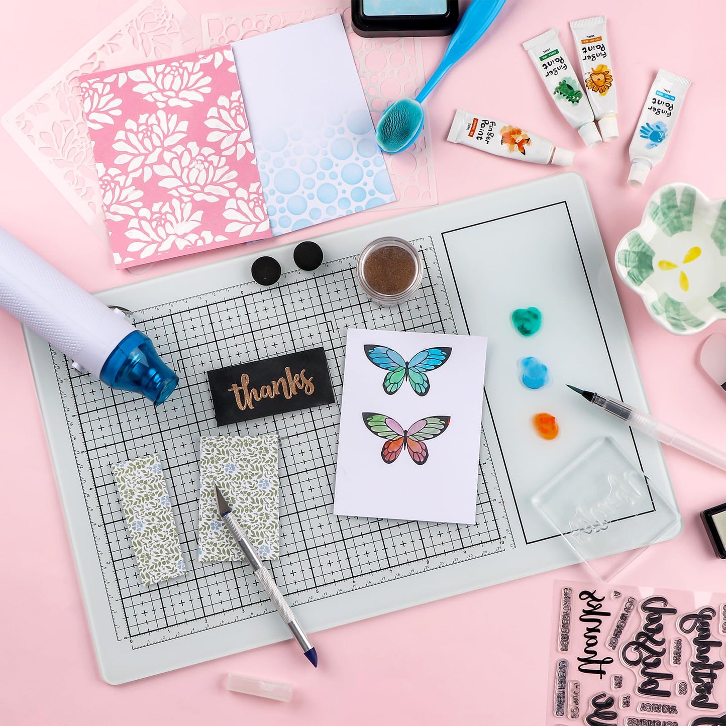 Glass Craft Mat for Crafting Measuring Painting Work Magnetic Cutting Media Mat for Crafts Tempered Glass Crafting Surface for Cutting Stamping Mixed Media Heat Embossing and Hot Glue Projects, White