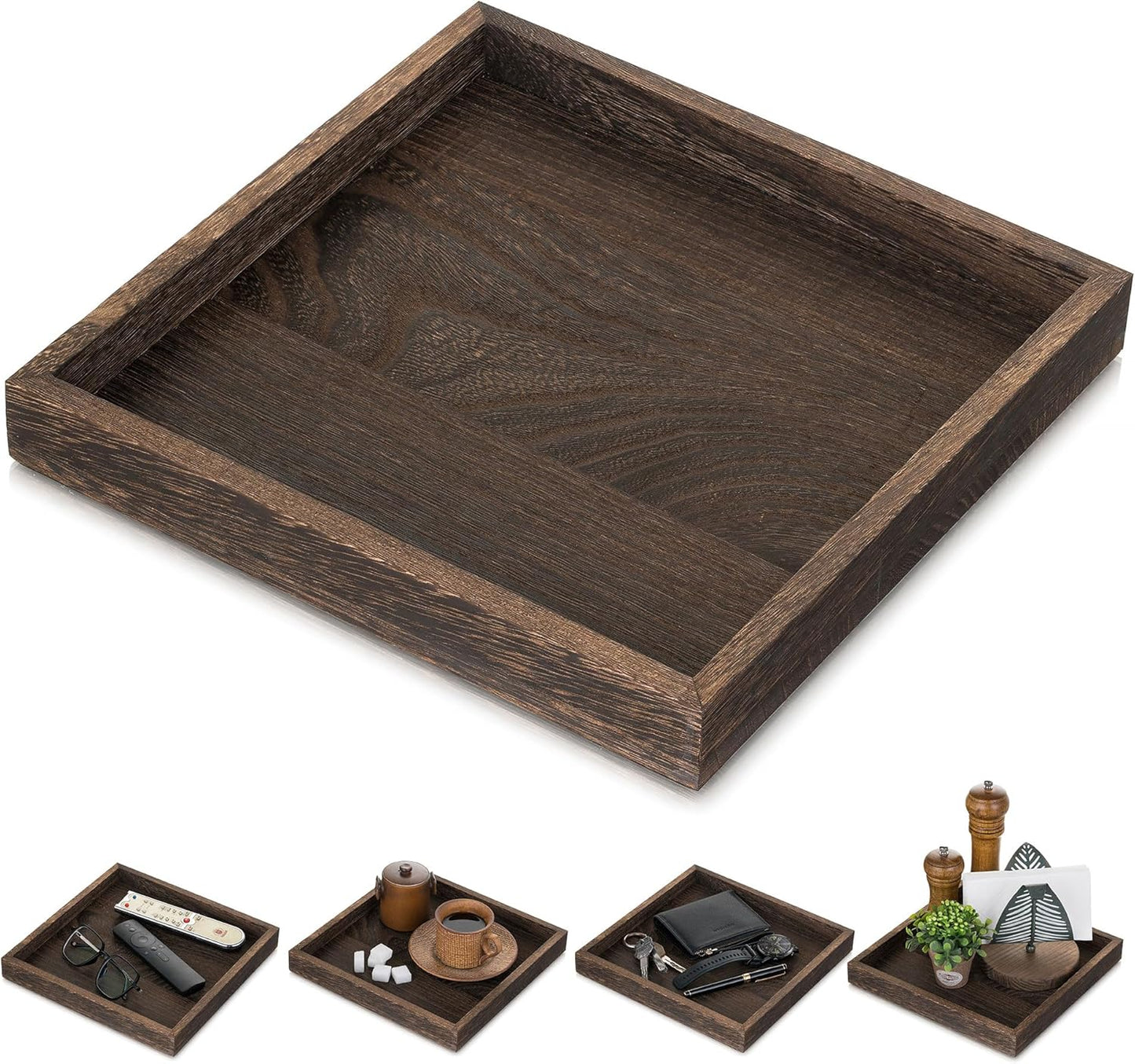 Counter 10inch Hanobe Serving Tray Decor for Table: Small Wood Decorative Trays for Ottoman Coffee Tables - Farmhouse