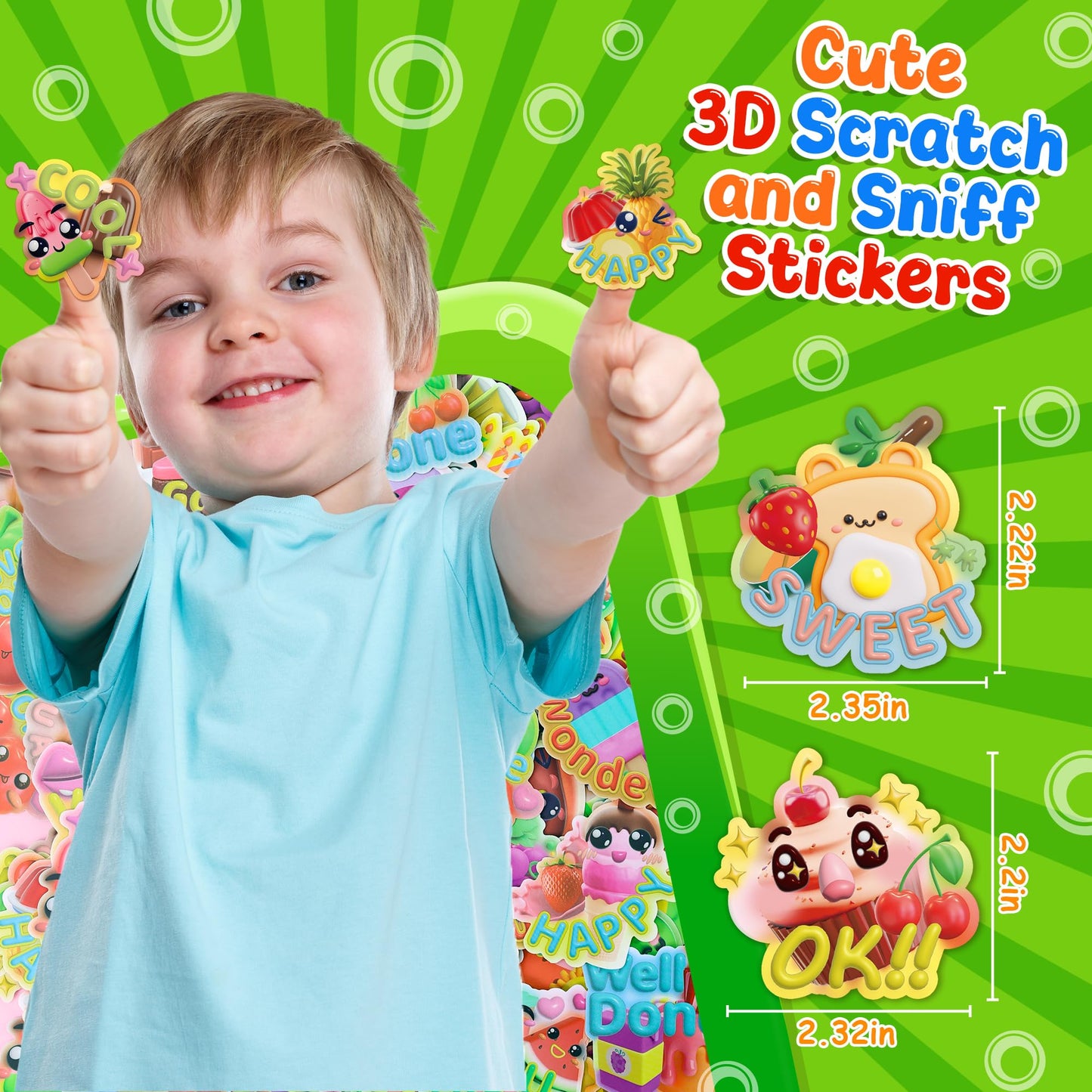HORIECHALY 240 Pcs 3D Food Scratch and Sniff Stickers, Motivational Reward Scented Stickers for Kids & Teachers, Smelly Sticker for Classroom, Birthday, Student Party, School