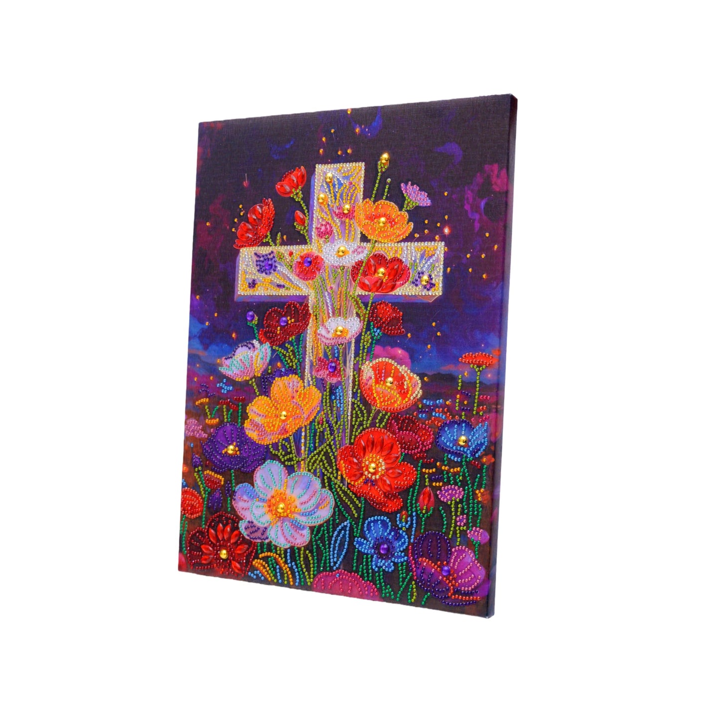 Ludeanetti Framed Diamond Art Kits for Adults,Floral Cross,12x16'' Pre-Stretched Canvas Religious Wall Decor,5D Gem Painting Christian Teacher Appreciation Gift,Ready to Hang