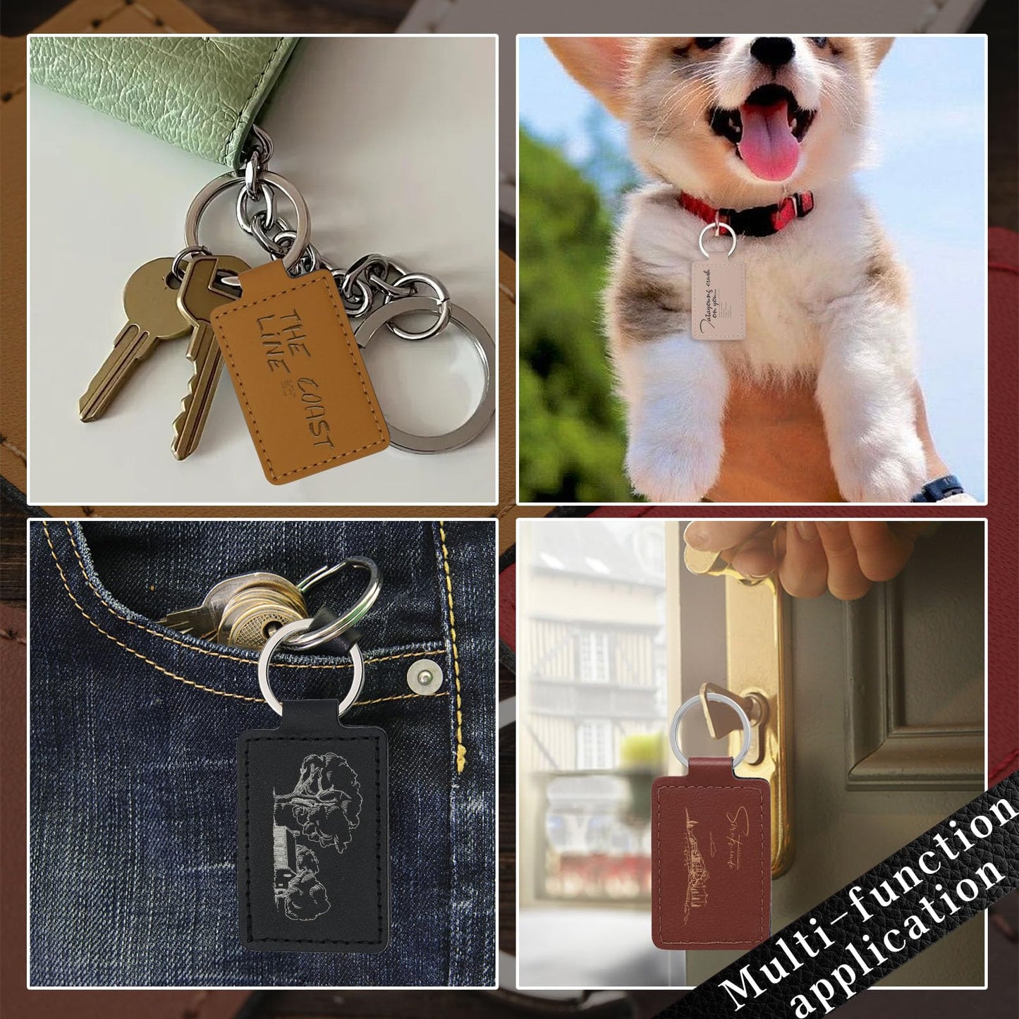 Tikjiua 30 Pcs Leather Key Fob Kit, Rectangular Leather Keychain Blanks with Keychain Rings, PU Laser Engraving Key Chain, Stamping Diy Crafts for Leather Working