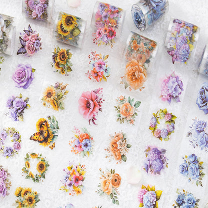 8Rolls Floral Washi Tape Set Flower PET Tapes Stickers for Crafts Journaling,Scrapbooking Supplies, Planner, Bullet Journals,Gift Wraping,Sunflower Rose Hydrangea Butterfly Decorative Masking Tape