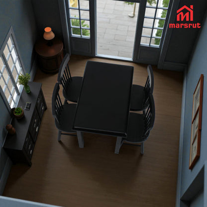 Miniature Dining Table and Chairs Set 5pcs – 1:12 Scale Dollhouse Room Furniture Kitchen Mini Wooden Chair Accessories, Model Accessory Decoration for Doll House DIY Hobby, Black