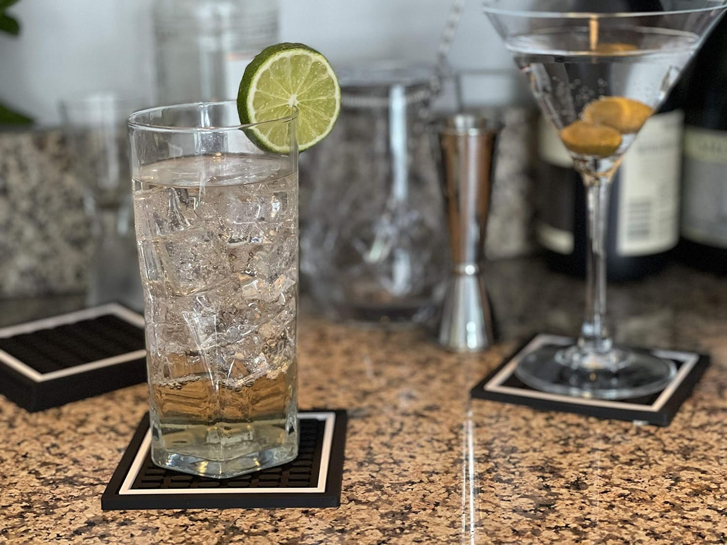 Highball & Chaser Coasters, 12in x 6in, 6 Pack Thick Durable Stylish Bar Mat for Spills, Coffee, Restaurants