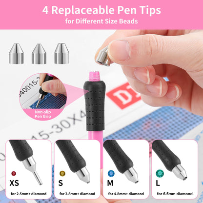 8PCS Electric Diamond Art Painting Pen Tool Set, Cordless Diamond Art Pens USB Rechargeable, Vacuum Diamond Art Kit with 4 Pen Tips for Diamond Beads 2.5mm-6.5mm, Mother's Day Gifted