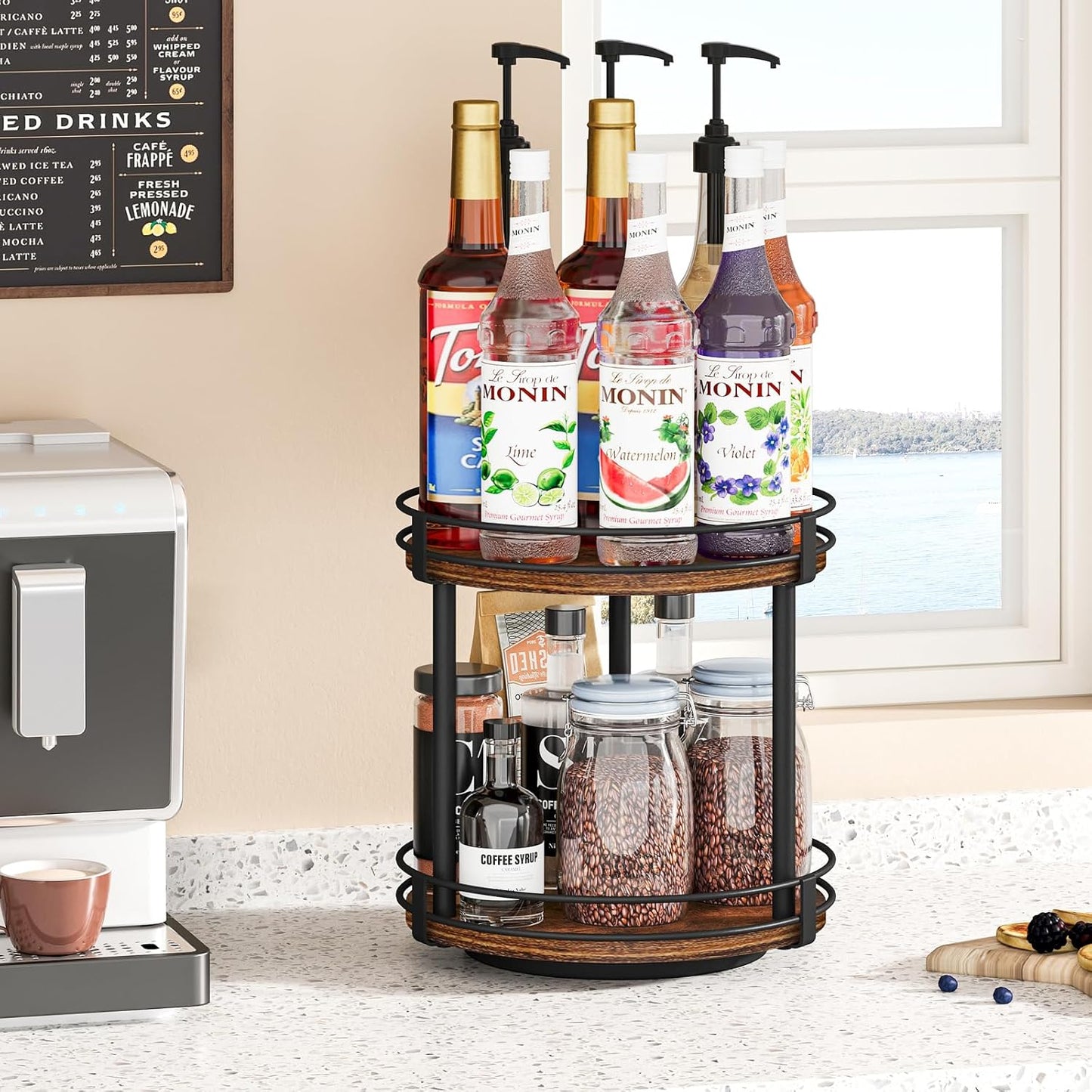 2 Countertop 10.2" 10.2" 10.4" Snughome Rotating Spice Rack, Tier Lazy Susan Organizer, Wood Kitchen Organizer, Brown