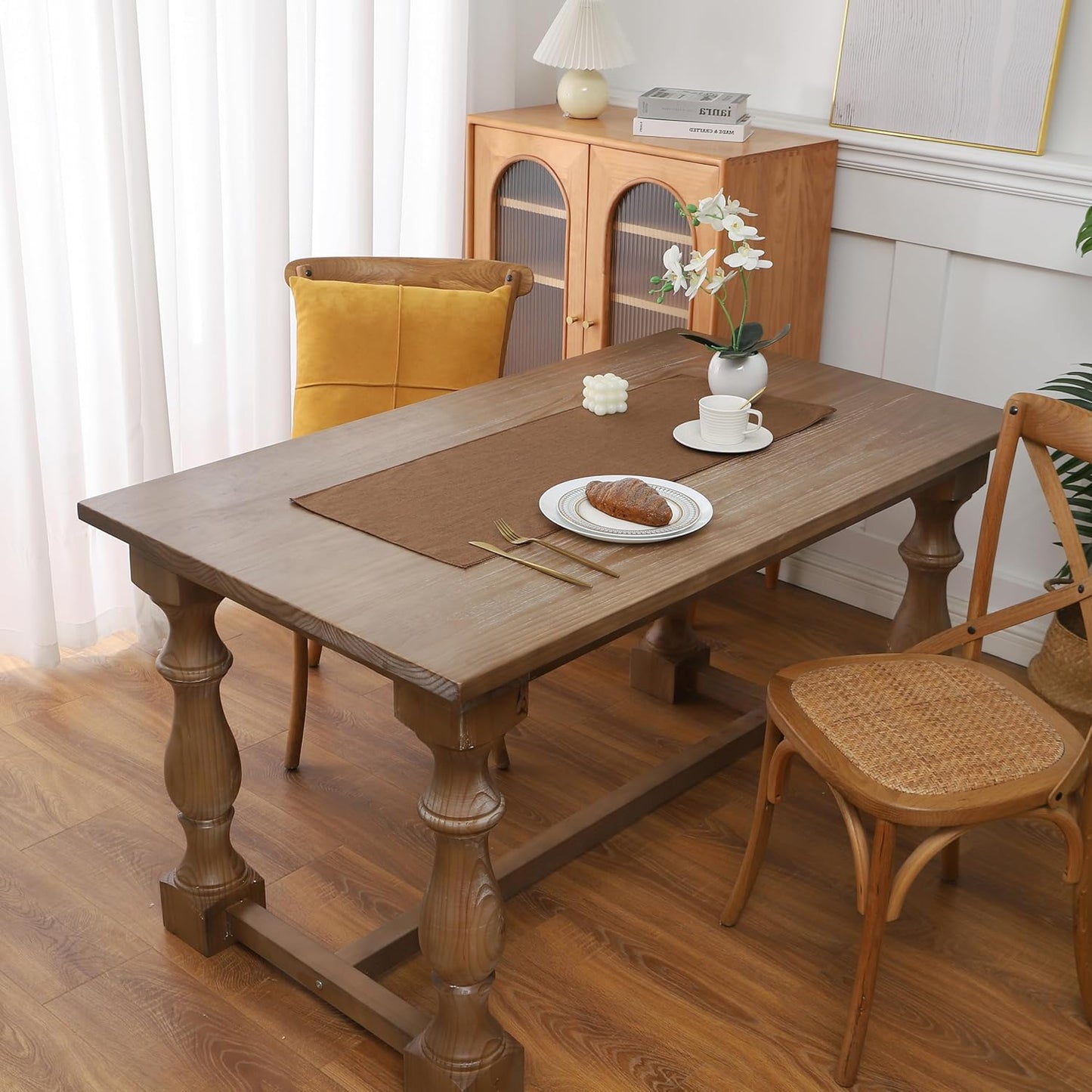 Gernaice 36" 13" Solid Color Table Runner, Rustic Cotton Linen Farmhouse Table Runners for Dresser End Coffee Table