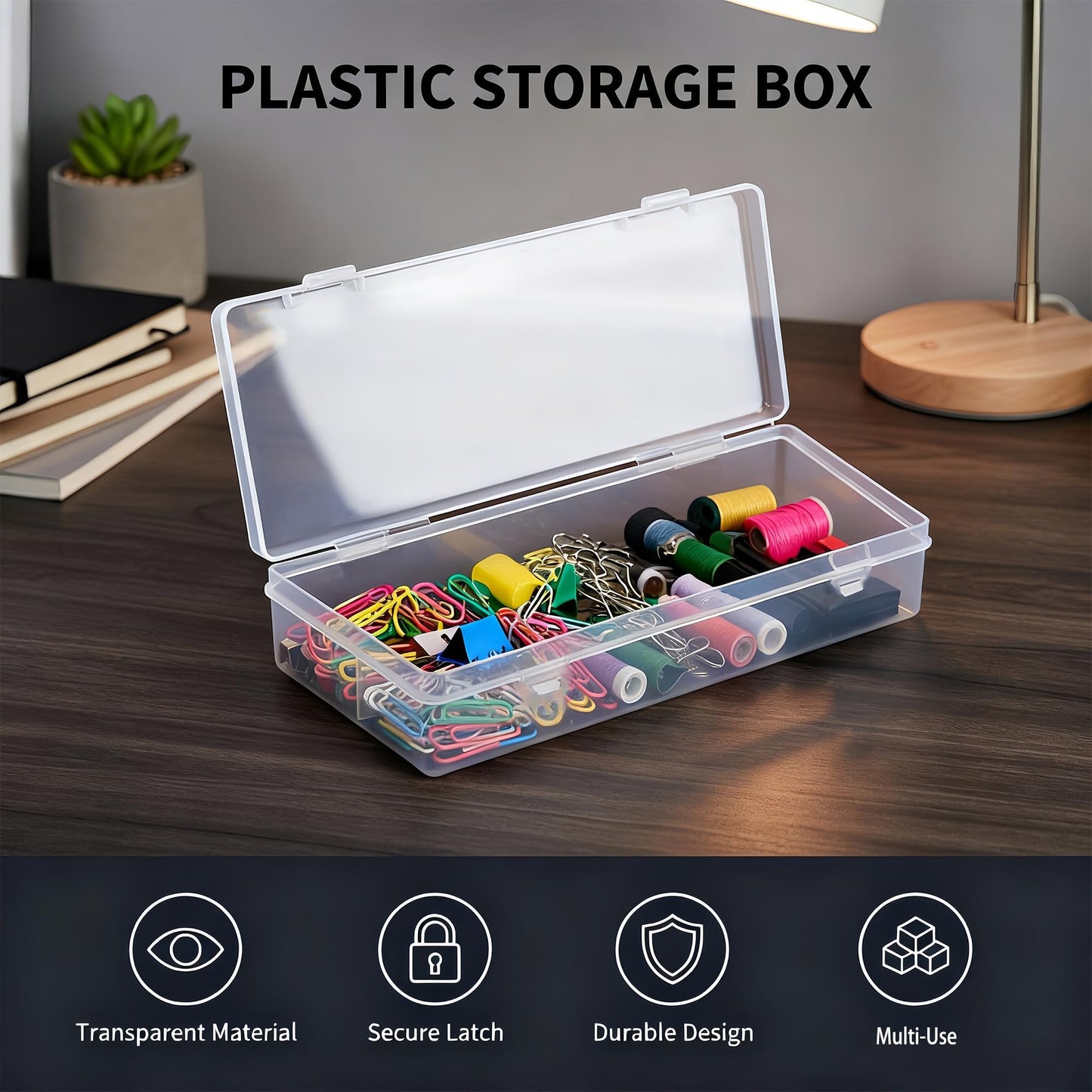 Forever bene 6 Pack Clear Plastic Storage Boxes with Hinged Lids, 6x2.6x1.2 Inches Long Rectangular Organizer for Diamond Art Accessories, Beads, Crafts