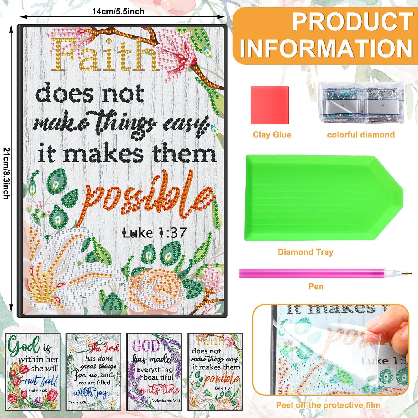 Ctosree 4 Pack Bible Diamond Painting Notebook Christian Gift Religious A5 Diamond Art Notebook for Women Inspirational Quotes 5d Journal Leather Sketchbook with Tools for Graduation Gift