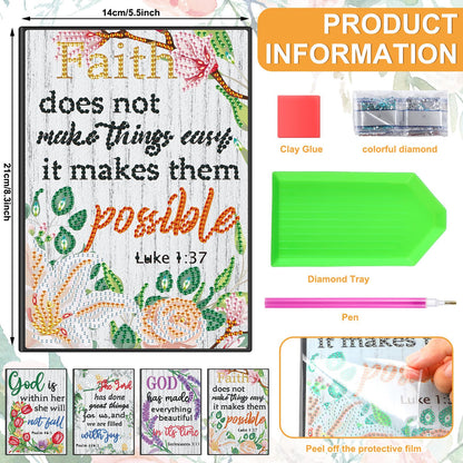 Ctosree 4 Pack Bible Diamond Painting Notebook Christian Gift Religious A5 Diamond Art Notebook for Women Inspirational Quotes 5d Journal Leather Sketchbook with Tools for Graduation Gift