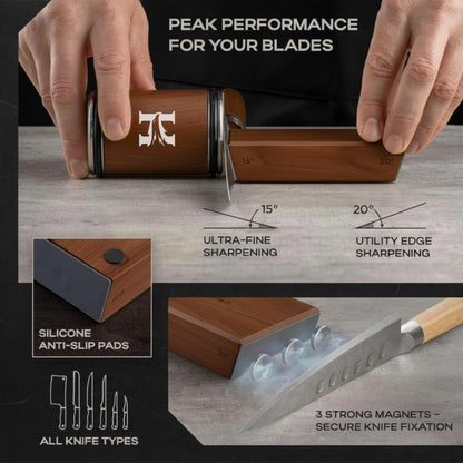 Rolling Knife Sharpener Kit – 3-Stage 400/1000/3000 Grit Discs – 15° & 20° Magnetic Angles – Replaceable Diamond & Ceramic Discs – Professional Kitchen & Chef Knife Sharpening System