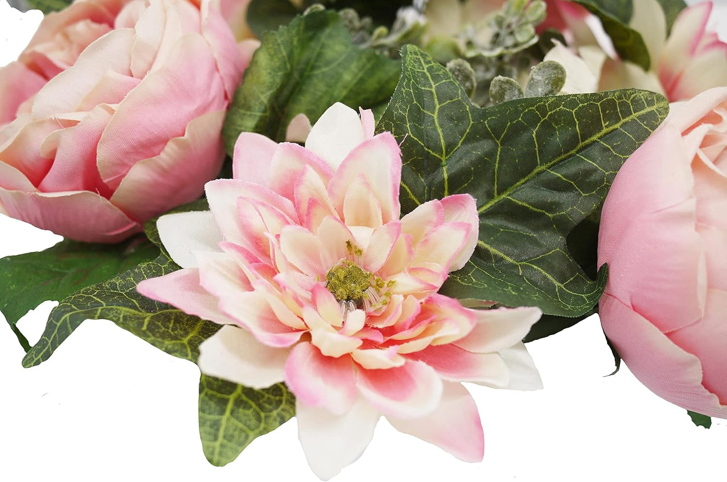 Admired By Nature 13" Artificial Peony Greenery Wreath Candle Rings Floral Decor for Home, Wedding, Valentine's Day,